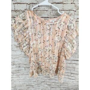 Maette Top Size Medium Ruffles Pink Floral Top Boho Top